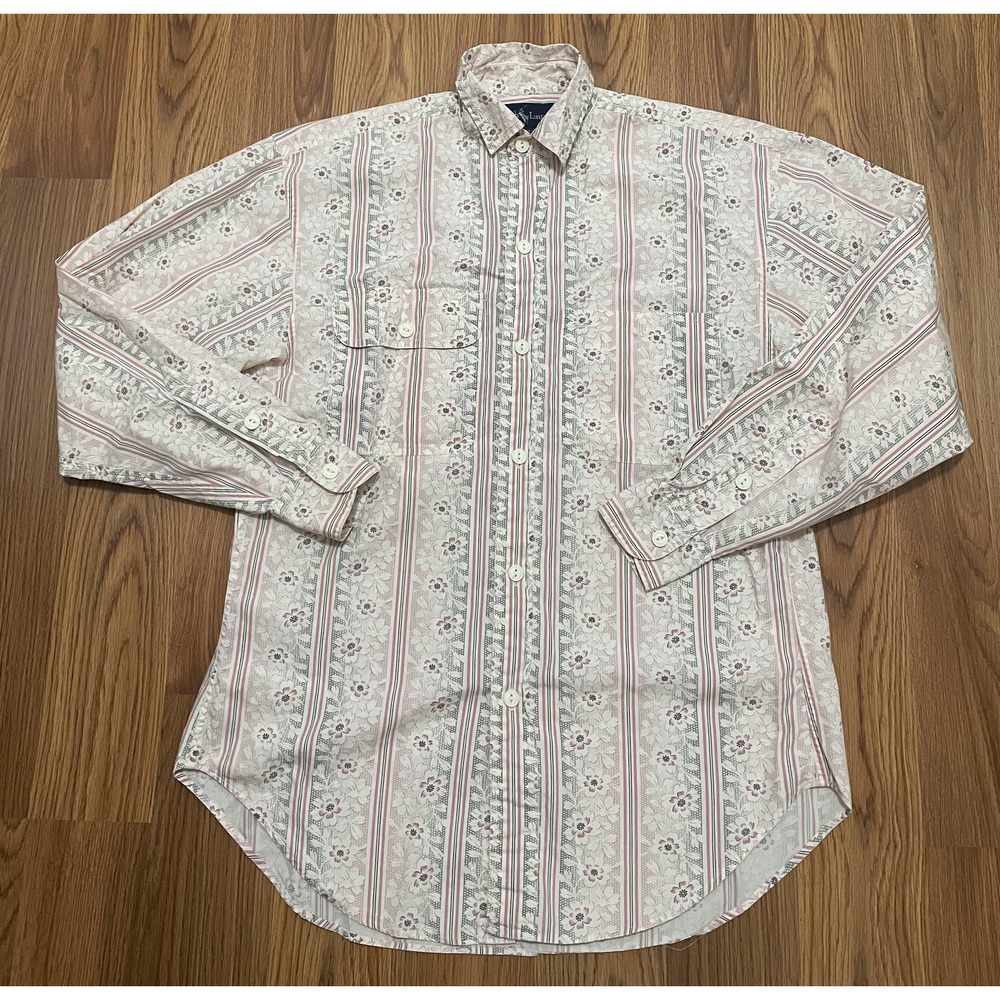 Ralph Lauren Button Down Shirt Women 4 Floral Stripe Long Sleeve White